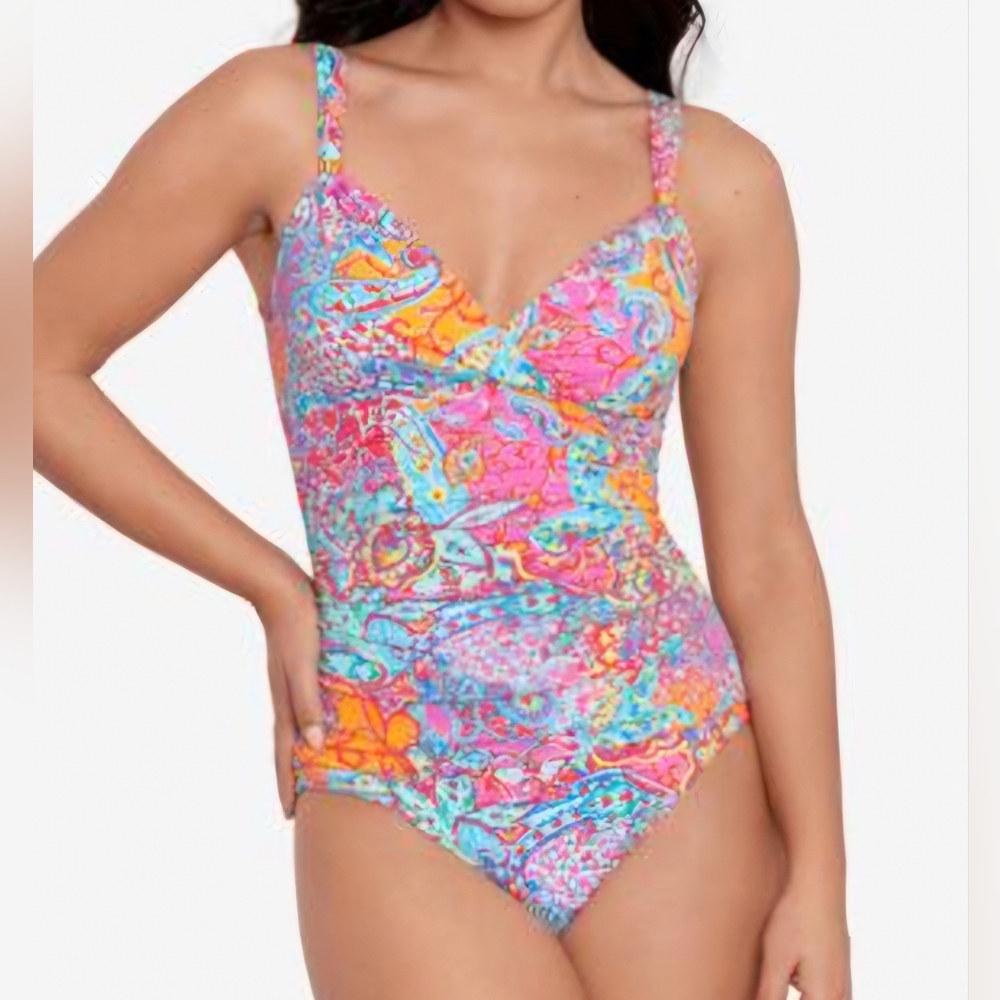 🌞Lauren Ralph Lauren Surplice Printed One-Piece Swimsuit - Amara Patchwork